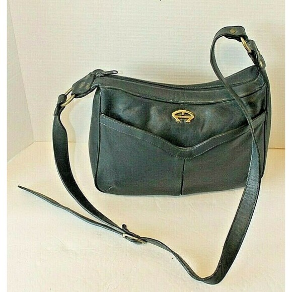 Etienne Aigner Shoulder Bag Vintage Black Leather Purse Double Compartments - Picture 1 of 8